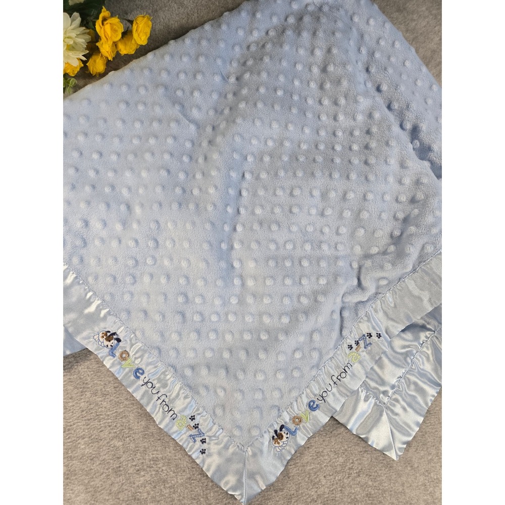 Just One Year Baby Blanket Carter's Blue Love You A To Z Minky Satin Puppy Y2K